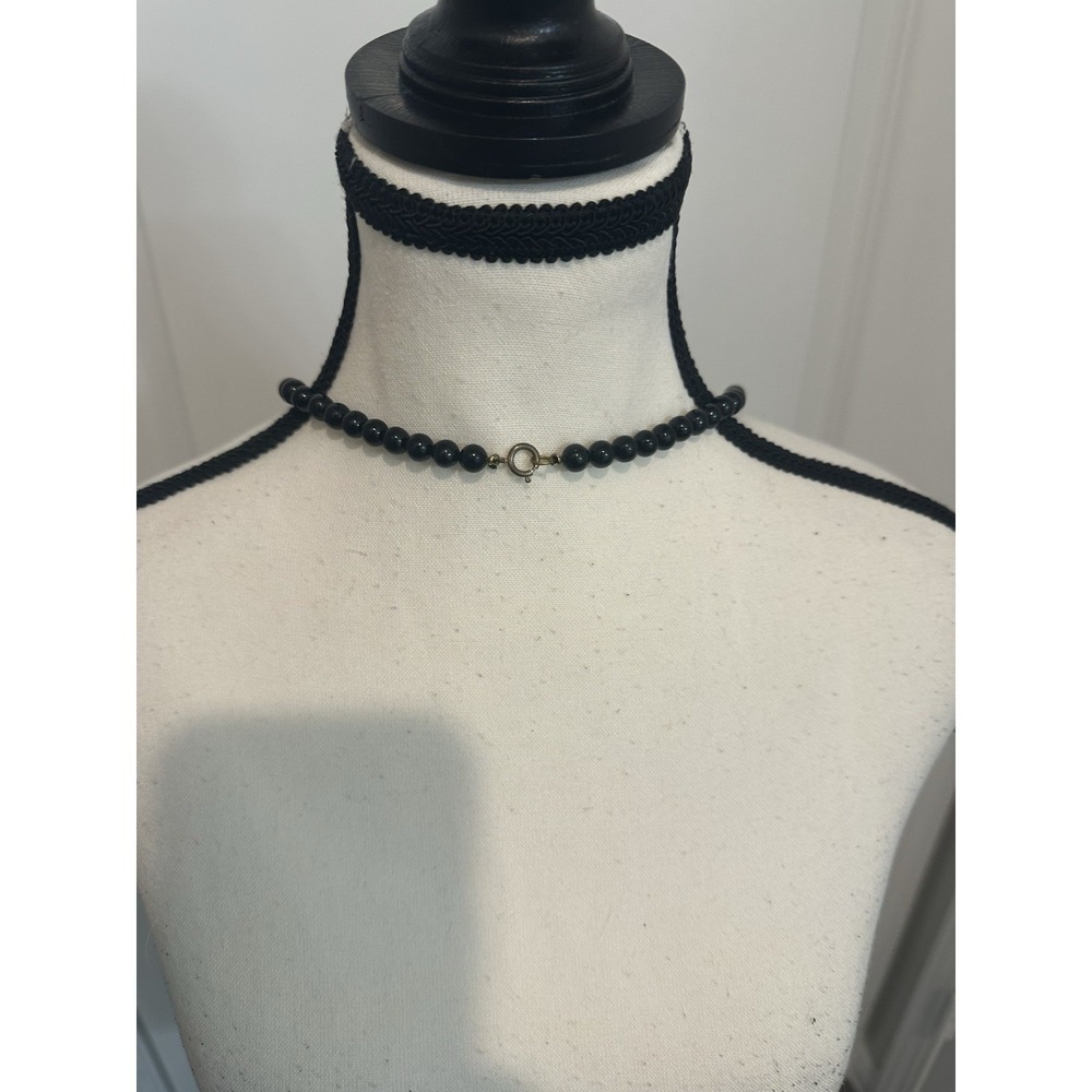 Vintage Black Beaded Necklace Graduated Round Beads Classic Statement - Picture 2 of 2